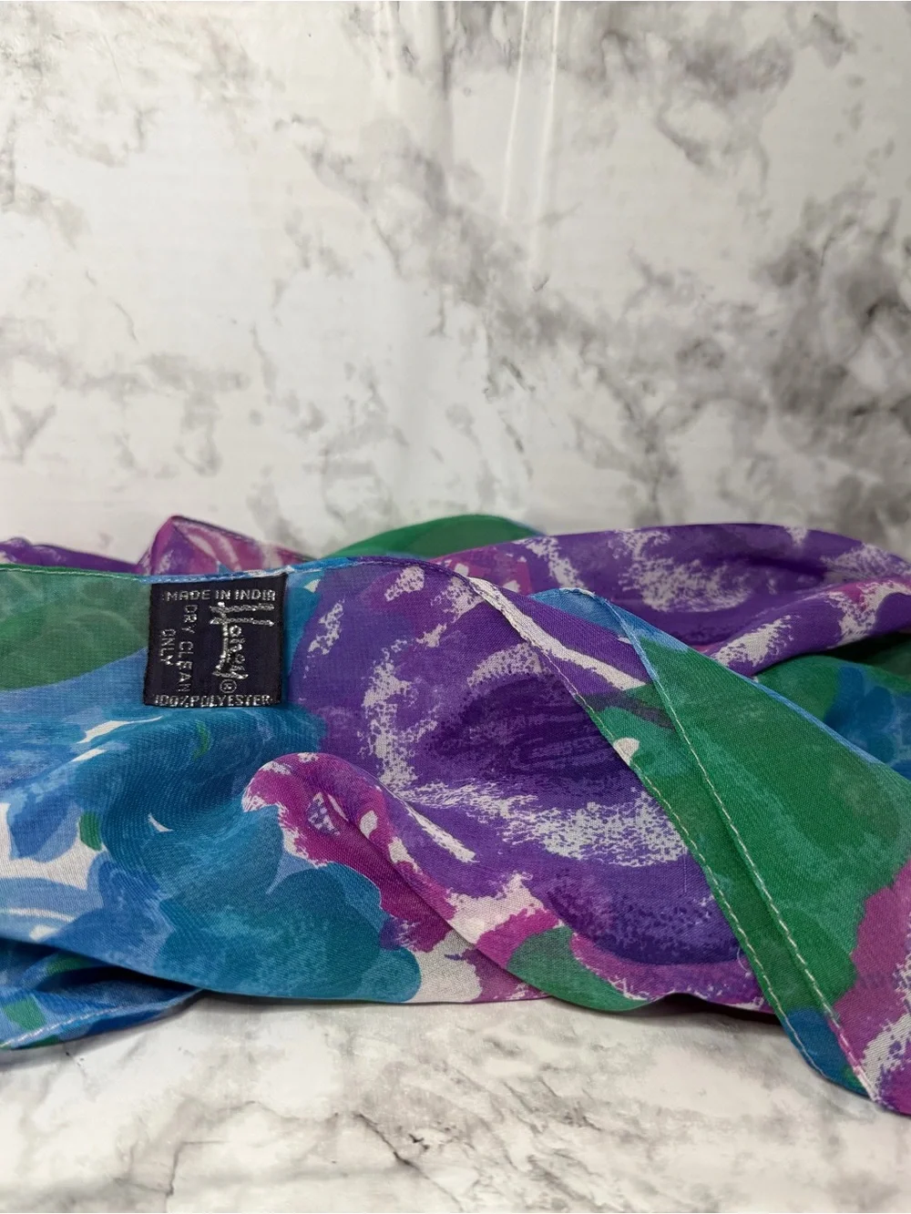 Printed Scarf in Purple, Green & Blue - Unbranded
